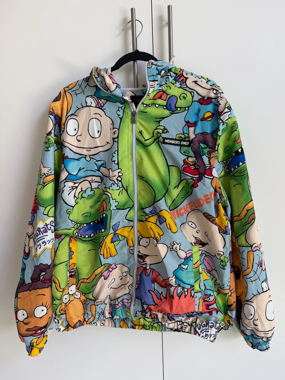 Members Only x Nickelodeon Rugrats Reptar Print Hooded Windbreaker Large Rare